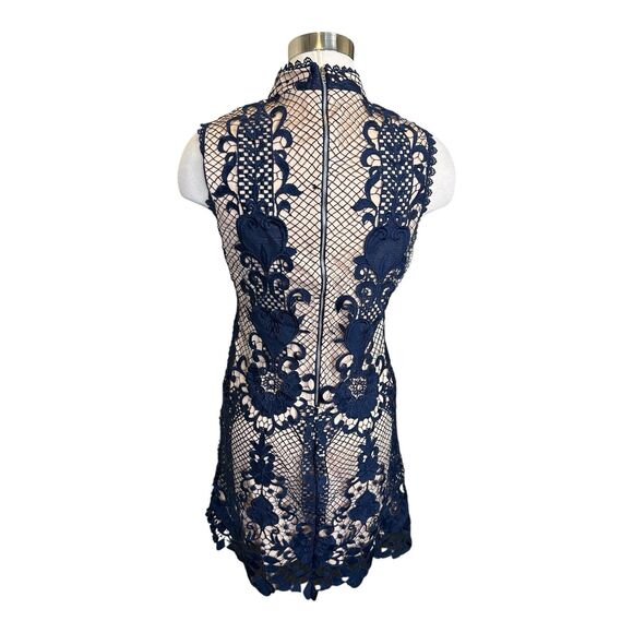 JUST ME Lace Overlay Shift Dress Navy/Nude Sz S - Picture 5 of 7
